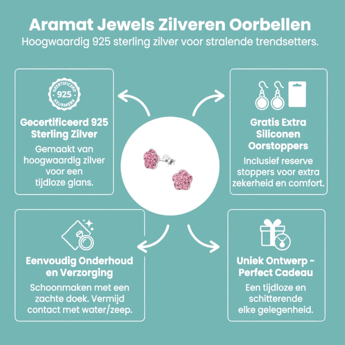 Elegante Zilveren Bloem Oorbellen - Aramat Jewels - Oorbellen - cadeautip