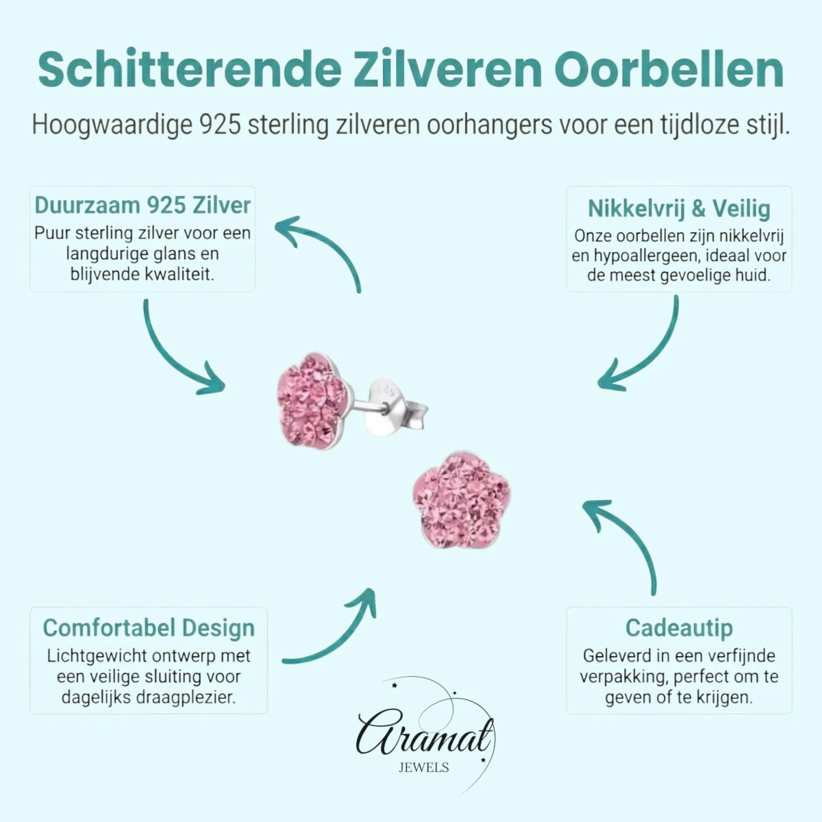 Elegante Zilveren Bloem Oorbellen - Aramat Jewels - Oorbellen - cadeautip