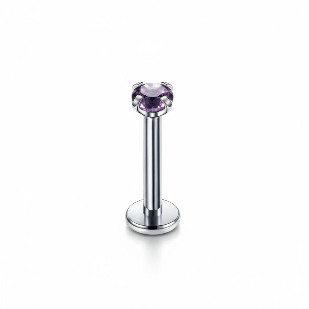 Tragus Piercing Silver Color Purple Zirconia 6mm 3mm