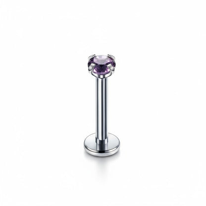 Tragus Piercing Silver Color Purple Zirconia 6mm 3mm