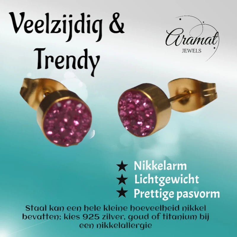 Fuchsia kristallen oorstekers 6 mm – goudkleurig - oor3101 - Oorbellen kopen# - 6mm - alles - cadeau