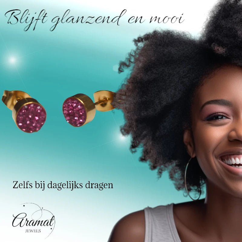 Fuchsia kristallen oorstekers 6 mm – goudkleurig - oor3101 - Oorbellen kopen# - 6mm - alles - cadeau