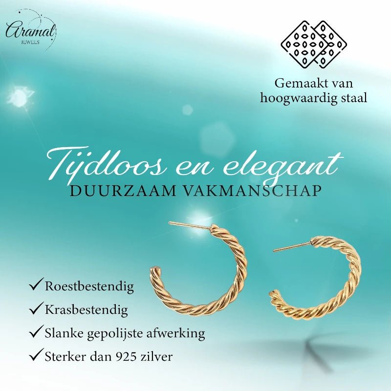 Gedraaide Halve Hoepel Oorringen Goudkleur - oor6387 - 22980 - Oorbellen kopen# - 30mm - alles - cadeau