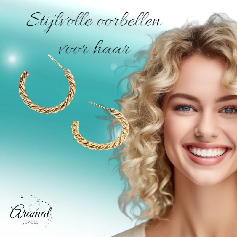 Gedraaide Halve Hoepel Oorringen Goudkleur - oor6387 - 22980 - Oorbellen kopen# - 30mm - alles - cadeau
