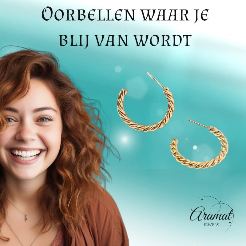 Gedraaide Halve Hoepel Oorringen Goudkleur - oor6387 - 22980 - Oorbellen kopen# - 30mm - alles - cadeau