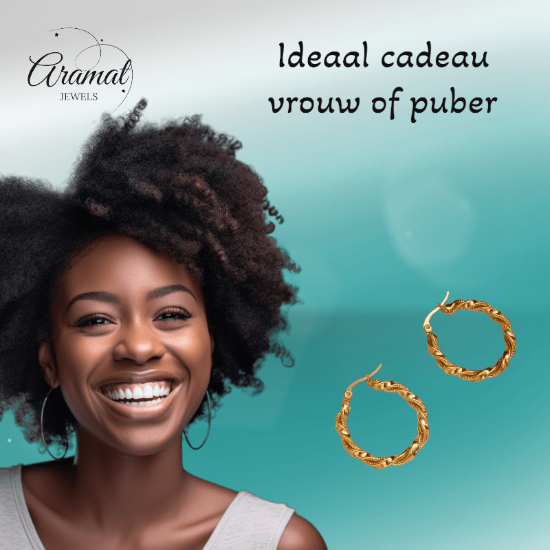 Gedraaide RVS oorringen goudkleurig 30mm - oor6368 - 528906 - Oorringen kopen# - 30mm - alles - cadeau