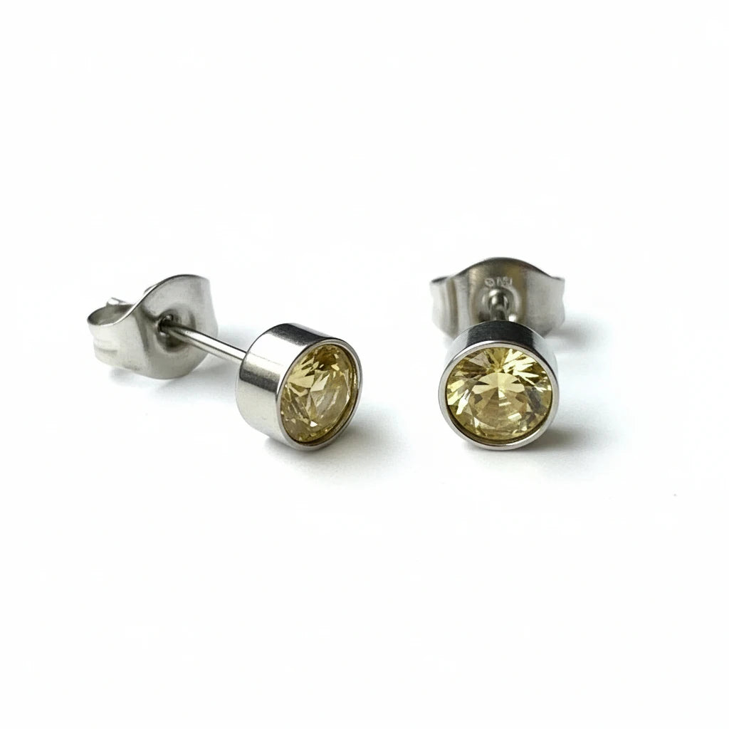 Boucles d'oreilles puces – Acier cristal jaune argenté (5 mm) 