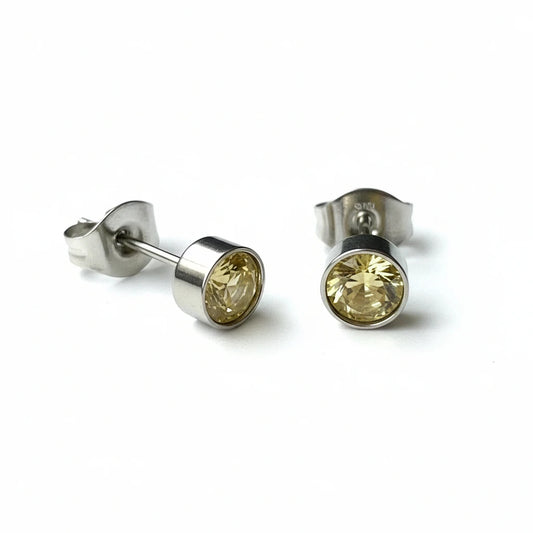 Stud Earrings – Steel Crystal Yellow Silver Color (5mm) 