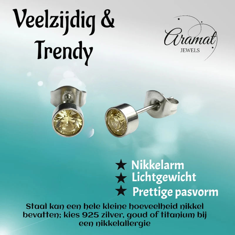 Boucles d'oreilles puces – Acier cristal jaune argenté (5 mm) 