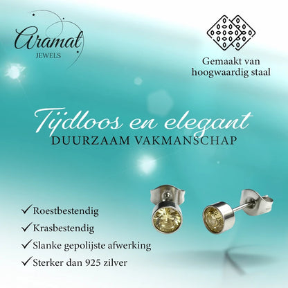 Boucles d'oreilles puces – Acier cristal jaune argenté (5 mm) 