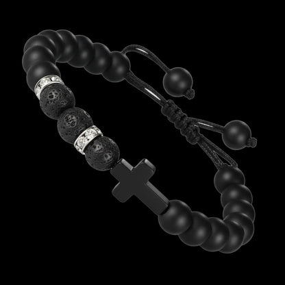 Adjustable Black Bracelet with Lava Stone