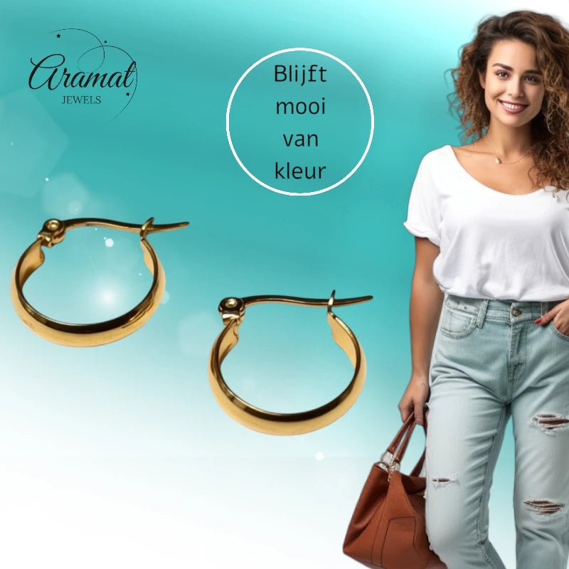 Gladde Hoops RVS – Goudkleurige Oorbellen (16, 20 en 25 mm) - Aramat Jewels - Oorringen - cadeautip