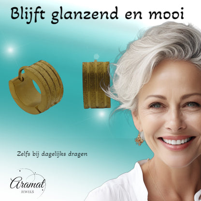 Huggies – Gold-tone stainless steel diamond-plated with sandblasted stripes 