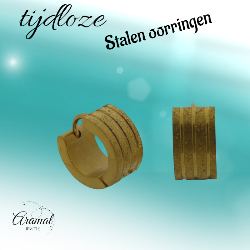 Huggies – Gold-tone stainless steel diamond-plated with sandblasted stripes 