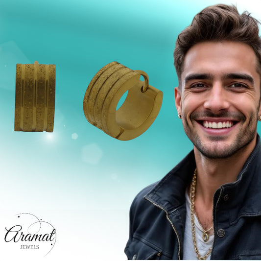 Huggies – Acier inoxydable doré plaqué diamant avec rayures sablées 