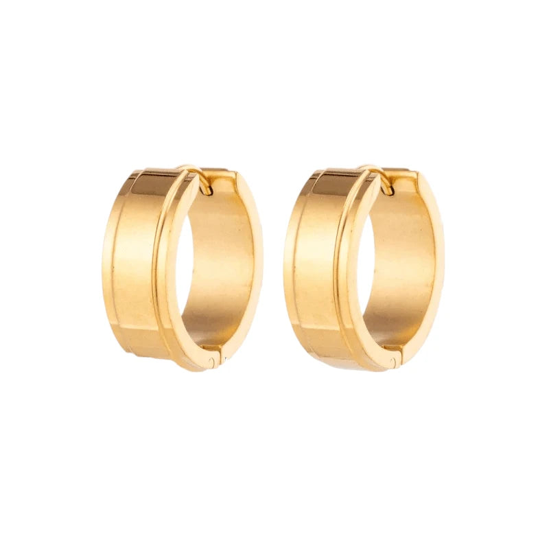 Hoop Earrings – Stainless Steel Gold Color with Raised Edge (13mm or 20mm) 