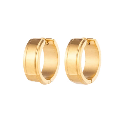 Hoop Earrings – Stainless Steel Gold Color with Raised Edge (13mm or 20mm) 