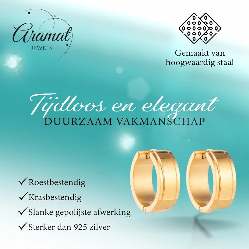 Hoop Earrings – Stainless Steel Gold Color with Raised Edge (13mm or 20mm) 