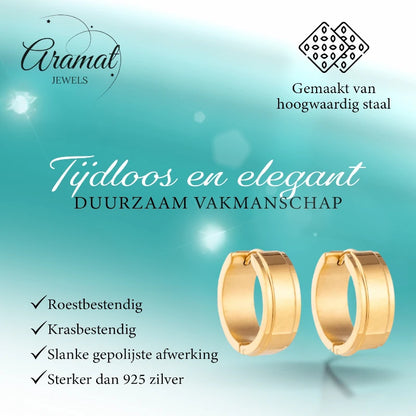 Hoop Earrings – Stainless Steel Gold Color with Raised Edge (13mm or 20mm) 