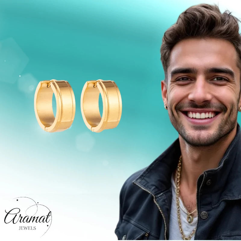 Hoop Earrings – Stainless Steel Gold Color with Raised Edge (13mm or 20mm) 