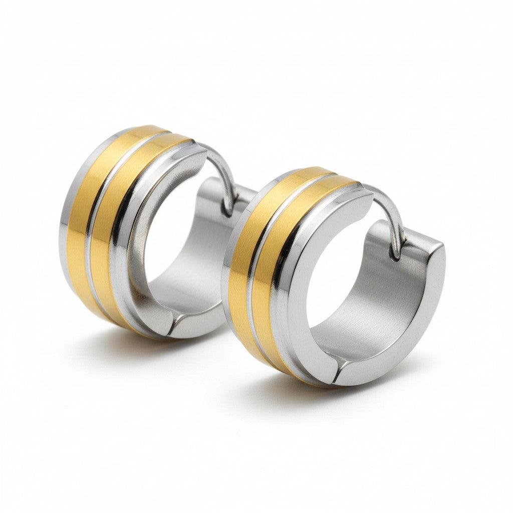 Huggies – Stainless Steel Bicolor with Double Gold-Colored Stripe (13mm) 