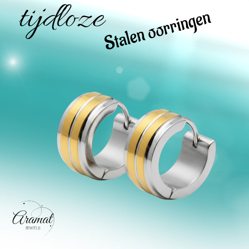 Huggies – Stainless Steel Bicolor with Double Gold-Colored Stripe (13mm) 