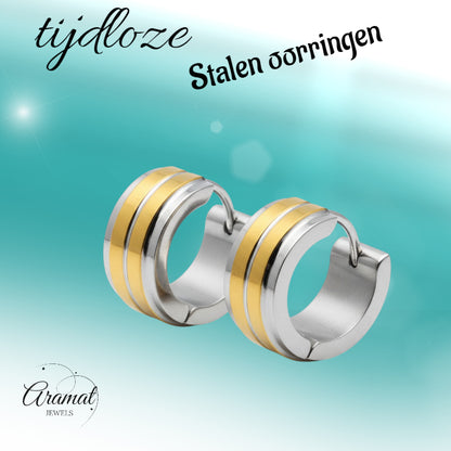 Huggies – Stainless Steel Bicolor with Double Gold-Colored Stripe (13mm) 