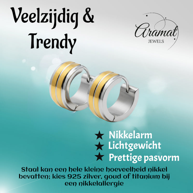 Huggies – Stainless Steel Bicolor with Double Gold-Colored Stripe (13mm) 