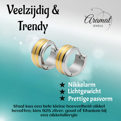 Huggies – Stainless Steel Bicolor with Double Gold-Colored Stripe (13mm) 