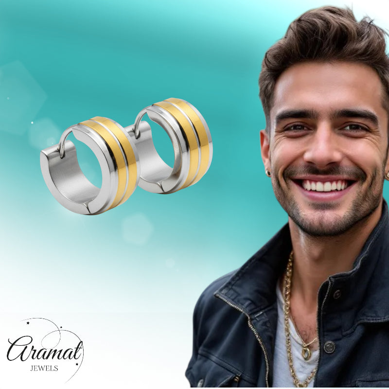 Huggies – Stainless Steel Bicolor with Double Gold-Colored Stripe (13mm) 