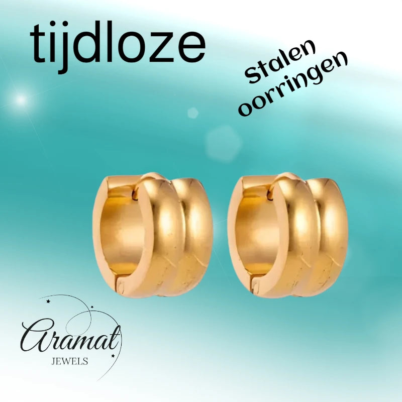 Hoop Earrings - Steel Single Stripe Gold-Colored (13mm) 