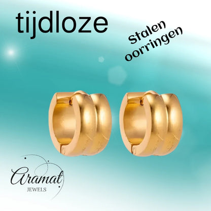 Hoop Earrings - Steel Single Stripe Gold-Colored (13mm) 