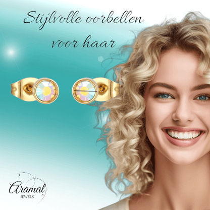 Goudkleurige AB kristal oorbellen – 5 mm - oor2752 - XE71662 - Oorbellen kopen# - 5mm - AB - AB Transparant