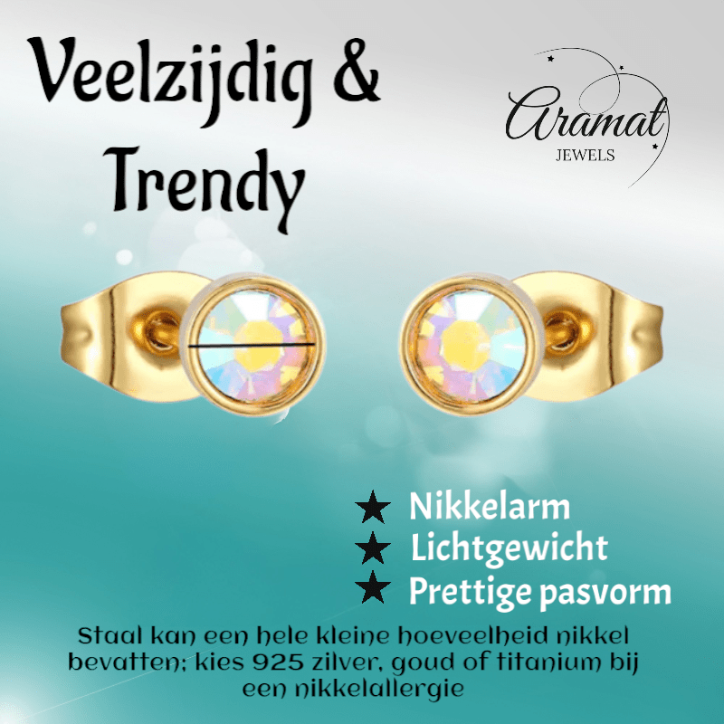 Goudkleurige AB kristal oorbellen – 5 mm - oor2752 - XE71662 - Oorbellen kopen# - 5mm - AB - AB Transparant