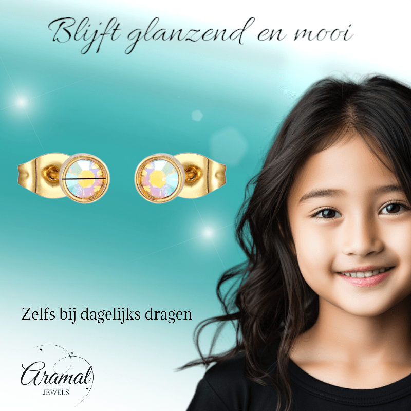 Goudkleurige AB kristal oorbellen – 5 mm - oor2752 - XE71662 - Oorbellen kopen# - 5mm - AB - AB Transparant