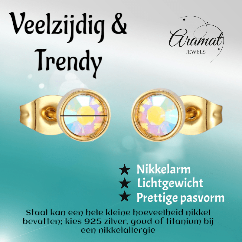 Goudkleurige AB kristallen oorbellen – 7 mm - oor4200 - Oorbellen kopen# - 7mm - AB - AB Transparant