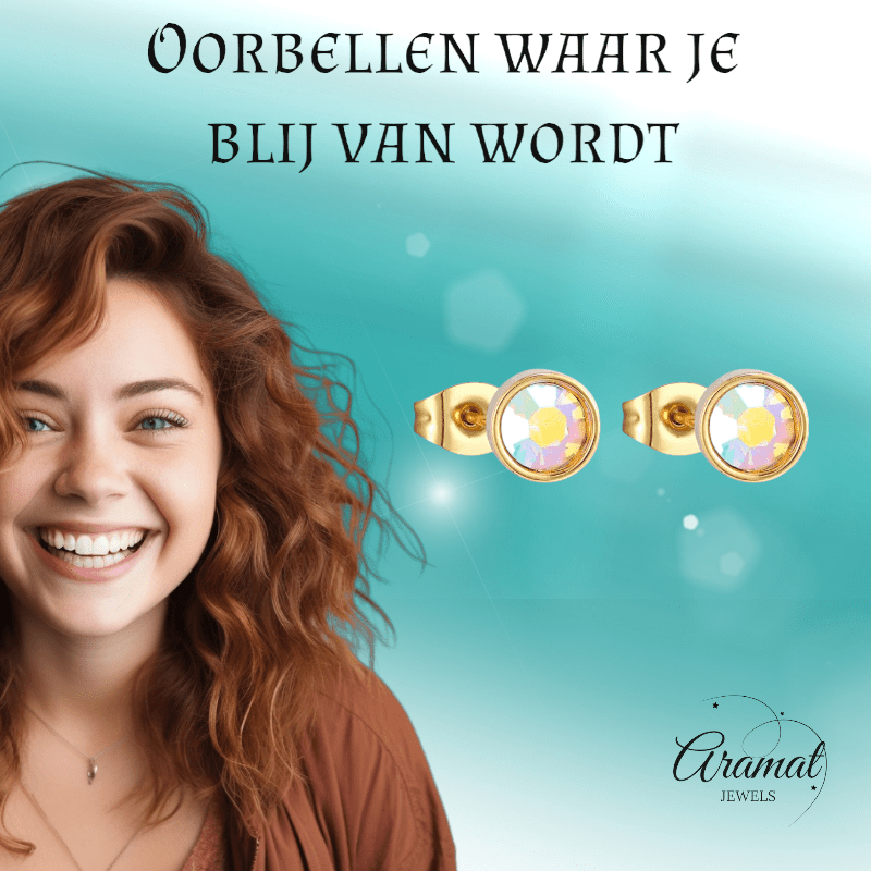 Goudkleurige AB kristallen oorbellen – 8 mm - oor4117 - Oorbellen kopen# - 8mm - AB - AB Transparant