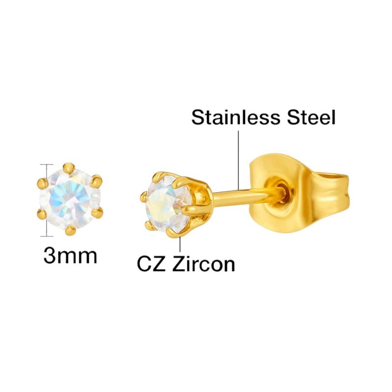 Goudkleurige AB zirkonia oorbellen – 3 mm - oor4381 - Oorbellen kopen# - 3mm - AB - AB Transparant