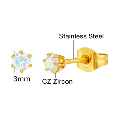 Goudkleurige AB zirkonia oorbellen – 3 mm - oor4381 - Oorbellen kopen# - 3mm - AB - AB Transparant