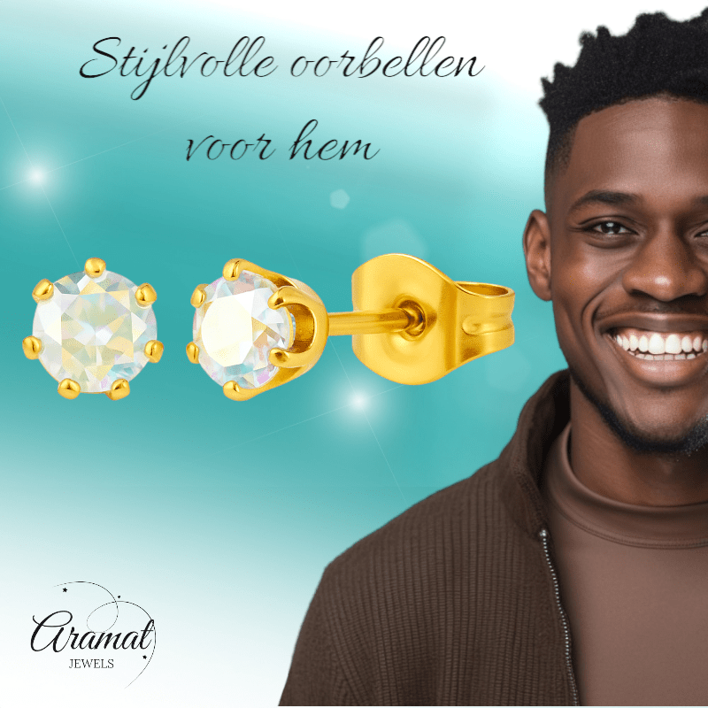 Goudkleurige AB zirkonia oorbellen – 4 mm - oor2094 - Oorbellen kopen# - 4mm - AB - AB Transparant