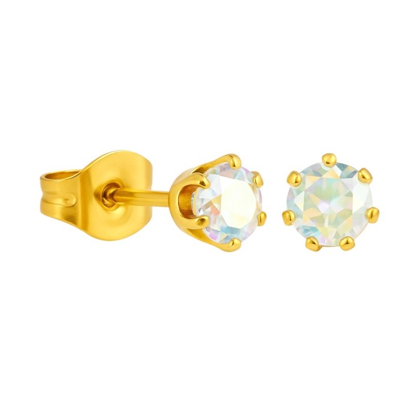 Goudkleurige AB zirkonia oorbellen – 4 mm - oor2094 - Oorbellen kopen# - 4mm - AB - AB Transparant