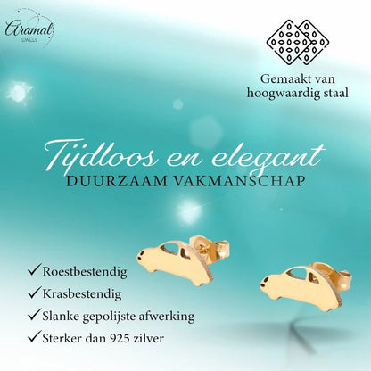 Goudkleurige Auto Oorbellen in Staal (13x5mm) - oor486 - Oorbellen kopen# - 13mm - alles - auto