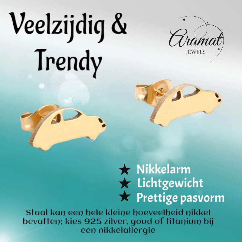 Goudkleurige Auto Oorbellen in Staal (13x5mm) - oor486 - Oorbellen kopen# - 13mm - alles - auto