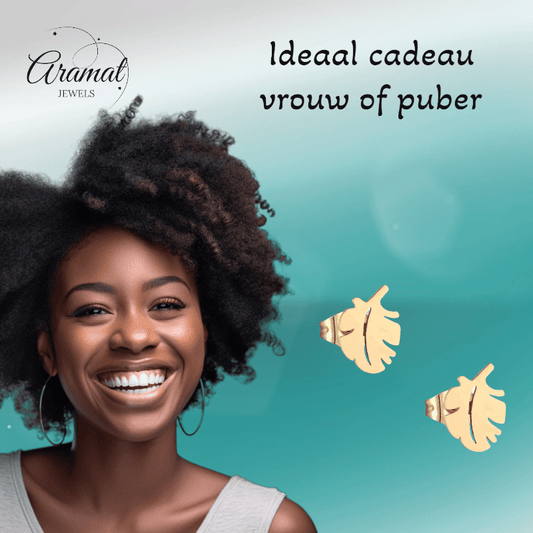 Goudkleurige blad oorbellen 10 mm - RVS - oor3200 - Oorbellen kopen# - 10mm - alles - blad