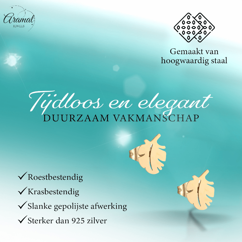 Goudkleurige blad oorbellen 10 mm - RVS - oor3200 - Oorbellen kopen# - 10mm - alles - blad