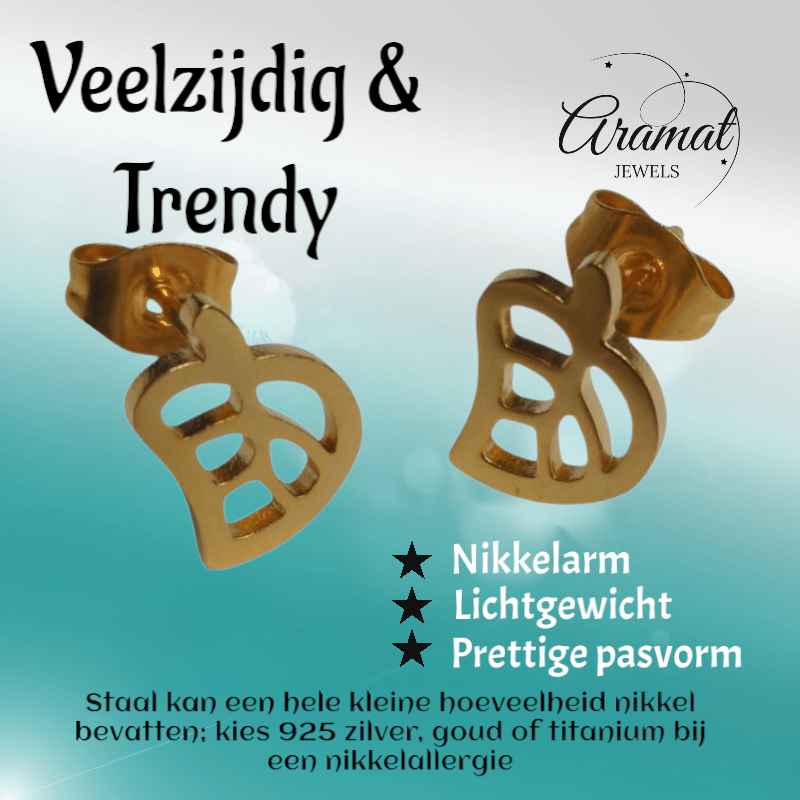 Goudkleurige blad oorbellen 10×8 mm - oor2756 - XE70456 - Oorbellen kopen# - 10mm - alles - blad