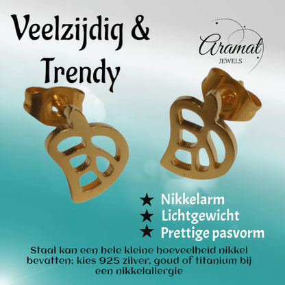 Goudkleurige blad oorbellen 10×8 mm - oor2756 - XE70456 - Oorbellen kopen# - 10mm - alles - blad