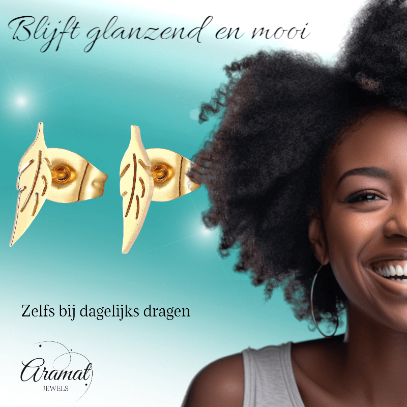 Goudkleurige blad oorstuds 10×2 mm - oor347 - Oorbellen kopen# - 10mm - alles - blad