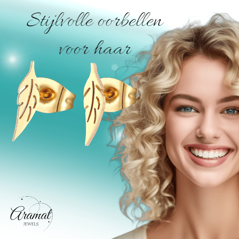 Goudkleurige blad oorstuds 10×2 mm - oor347 - Oorbellen kopen# - 10mm - alles - blad