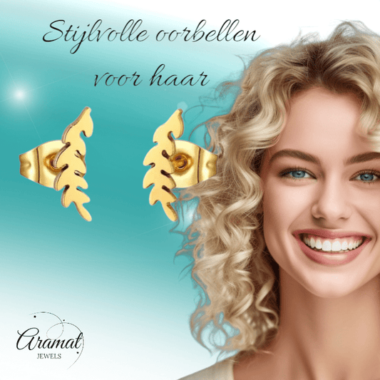 Goudkleurige blad oorstuds 10×3 mm - oor3422 - Oorbellen kopen# - 10mm - alles - blad